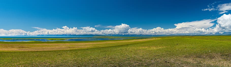 landscape, panorama, plains, lake, blue sky, fax the northwest part, the mongolian-russian border and the mountains of vista, mongolia, sky, water