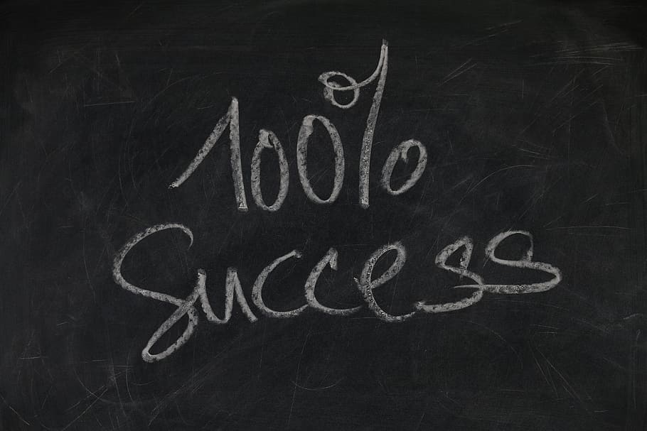 100% sucesso texto, sucesso, texto, conselho de administração, quadro-negro, negócios, carreira, desenvolvimento, escritório, bem sucedido