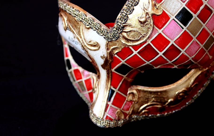 vermelho, máscara de mascarada de ouro, Veneza, máscara, carnaval, traje, máscara - Disfarce, Veneza - Itália, decoração, elegância