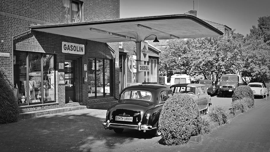 vintage, car park, gasolin, petrol stations, oldtimer, old gas station, historically, gas pump, petrol, fuel