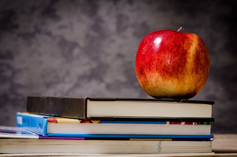 赤, リンゴ, 黒, 本, 教育, 学校, 知識, 出版物, リンゴ-果物, 食べ物