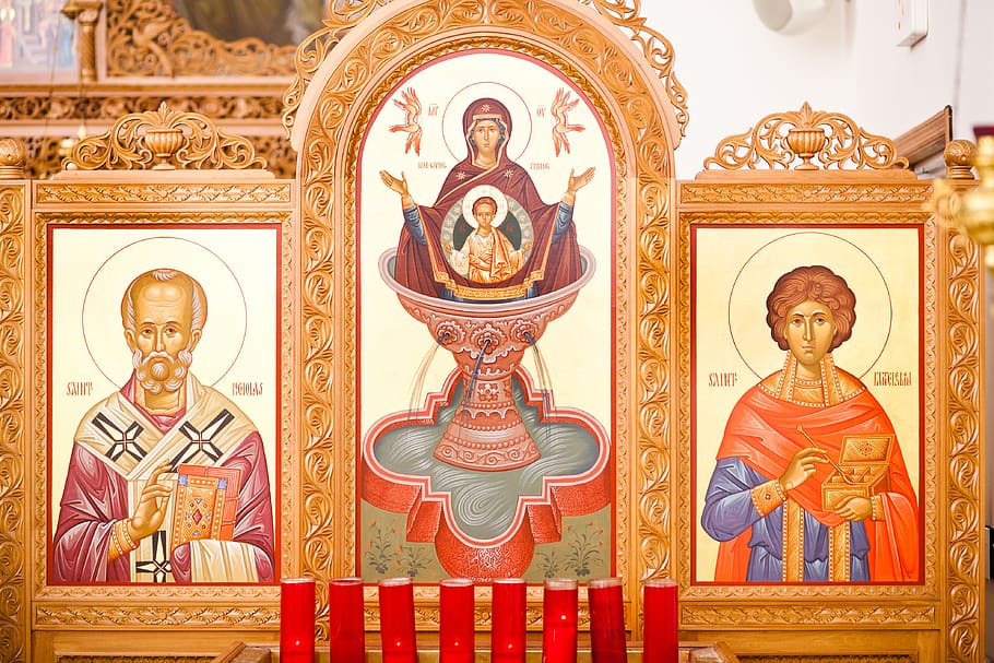 icon, mary, nicholas, saint, panteleimon, orthodox, church, art and craft, representation, human representation