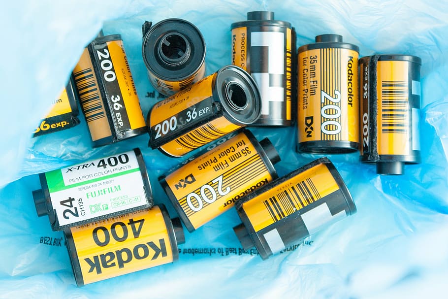 yellow kodak films, film, analog, photography, camera, equipment, vintage, old, retro, photographic