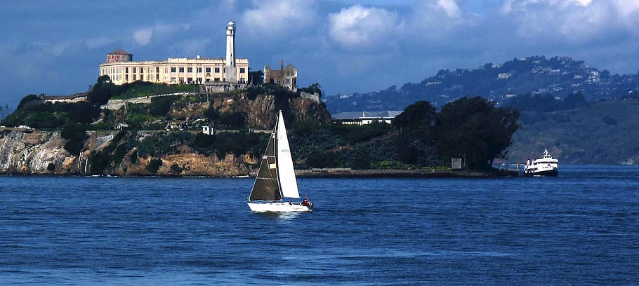 alcatraz, san francisco, prison, jail, sailboat, bay, california, island, historic, nautical vessel