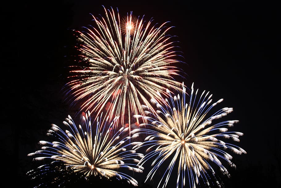 fogos de artifício, noite, dia da independência, celebração, 4 de julho, américa, explosão, colorido, fogo de artifício Exibir, explodindo