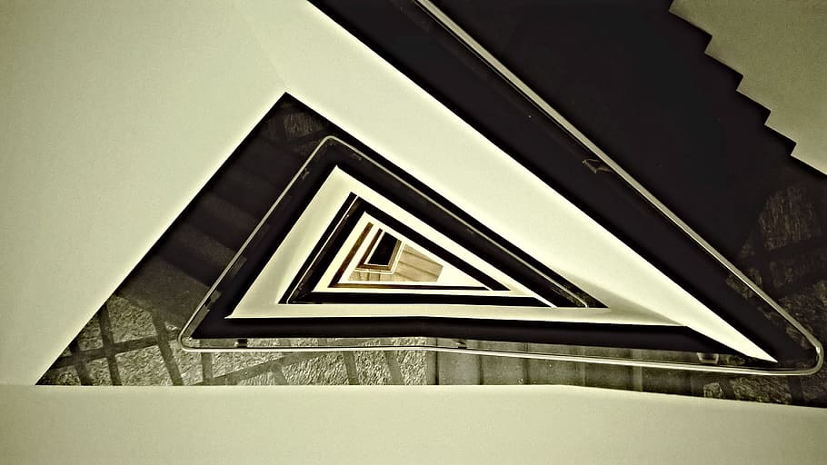 black, white, abstract, painting, stairs, building, indoors, architecture, staircase, modern