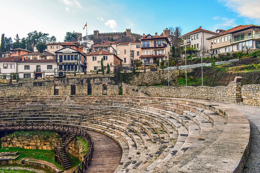 ohrid, north macedonia, town, architecture, ancient theatre, travel, tourism, winter, unesco heritage site, built structure