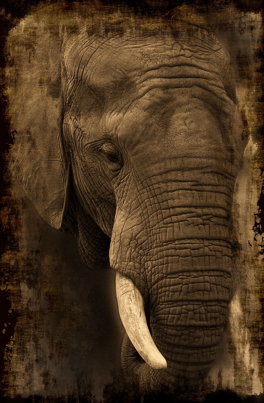 pintura de elefante gris, áfrica, safari, animal, elefante africano de monte, zoológico, probóscide, desierto, cerca, retrato de animal