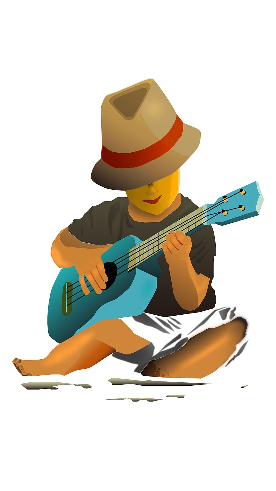 jogar, ukulele, guitarra, menino, praia, persoon, cantor, entretenimento, verão, música