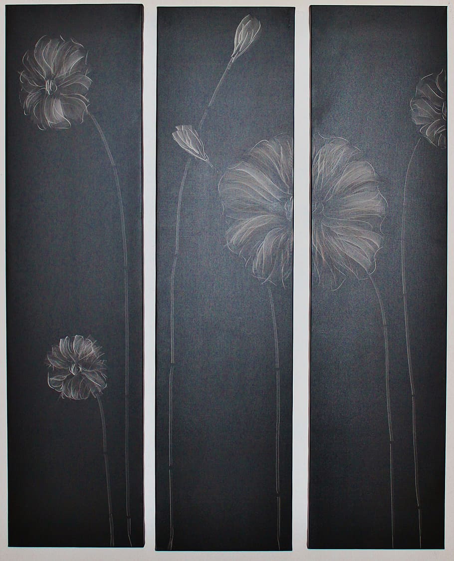 chalk drawing, wood panels, wall tiling, flower, plant, auto post production filter, indoors, flowering plant, close-up, transfer print