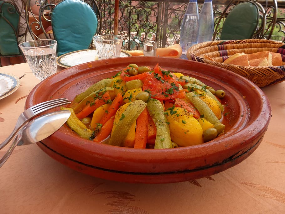 makanan, maroko, berwarna-warni, makanan dan minuman, kesejahteraan, makan sehat, meja, kesegaran, peralatan dapur, piring