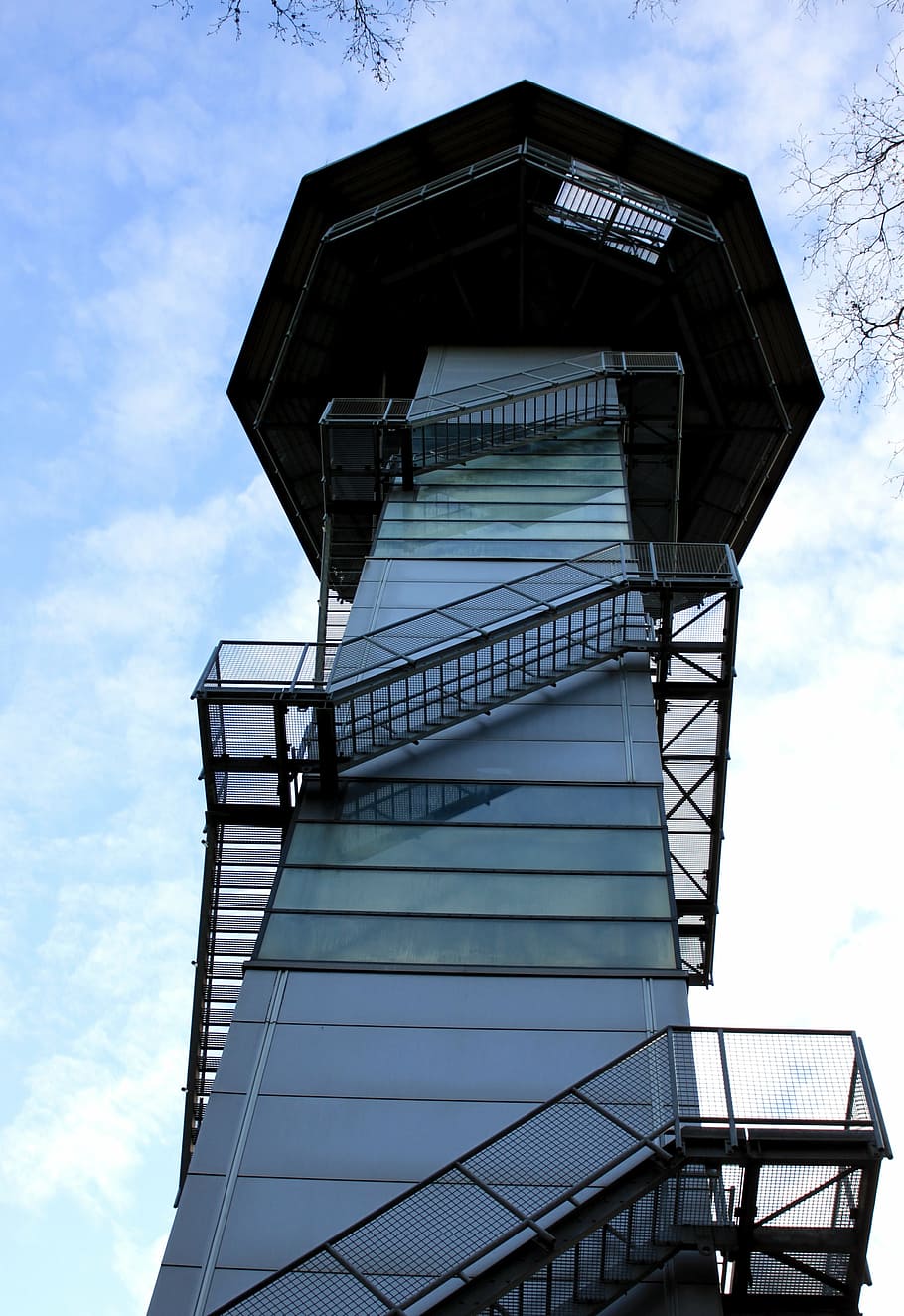 torre de observação, torre, plataforma, construção, alto, escadas, atualizar, gradualmente, trilhos, escada de ferro