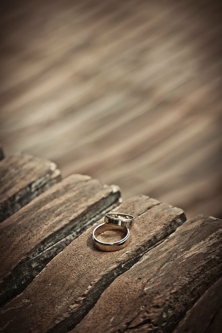 silver-colored couple ring, surface, wedding rings, gold, wedding, love, marriage, a new way of life, young couple, wood