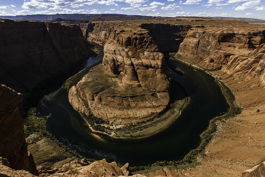 horseshoe bend, grand canyon, river, valley, nature, sky, landscape, clouds, rock, rock - object