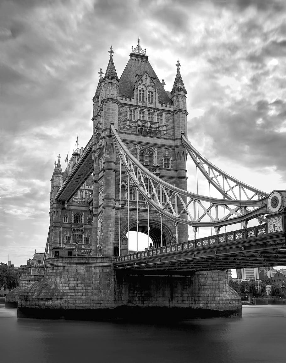 bridge, tower, london, england, victorian, old, medieval, long-exposure, black and white, haunting
