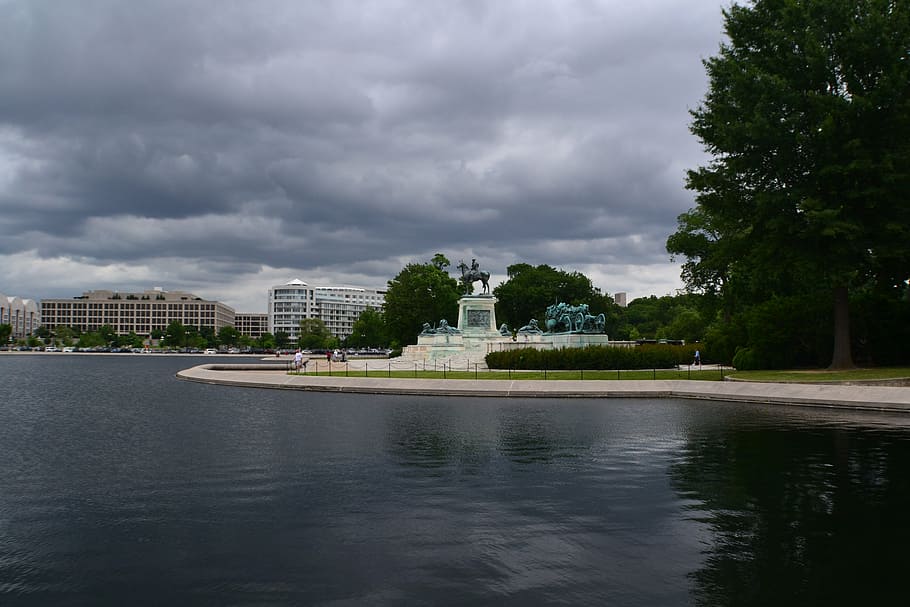 washington dc, pool, capitol hill, architecture, cloud - sky, sky, water, built structure, city, tree