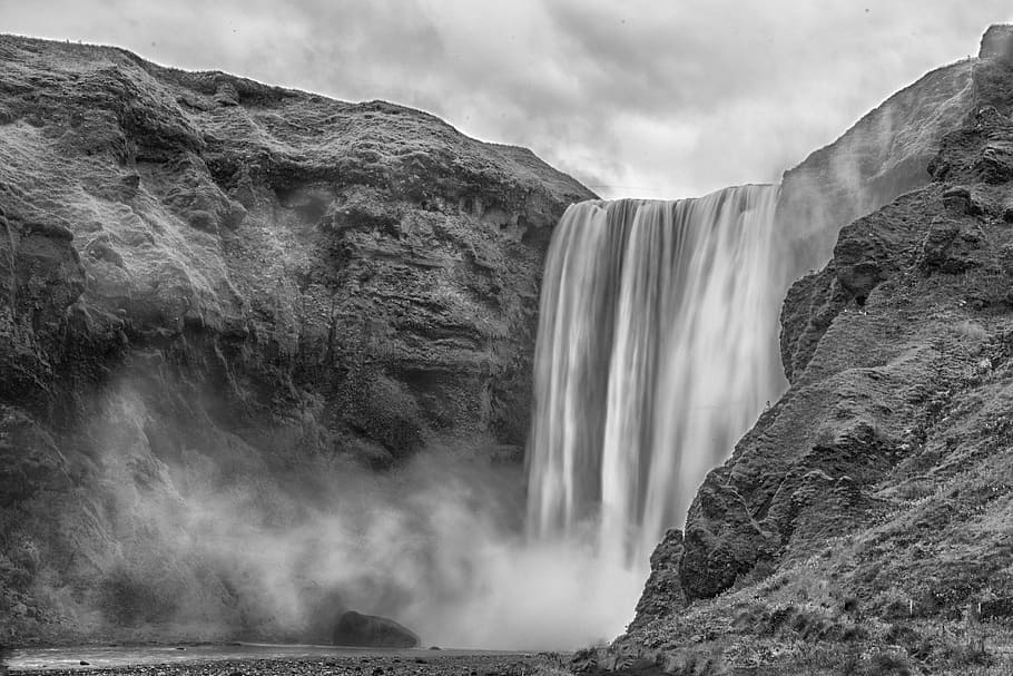 foto, cachoeiras, horário noturno, cachoeira, viagem, paisagem, islândia, água, rio, objeto