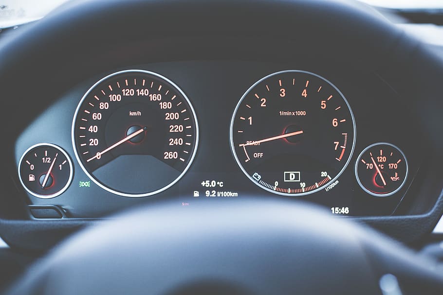 dashboard mobil, Modern, Mobil, Dashboard, Speedometer, Tachometer, pengemudi, interior, kecepatan, teknologi