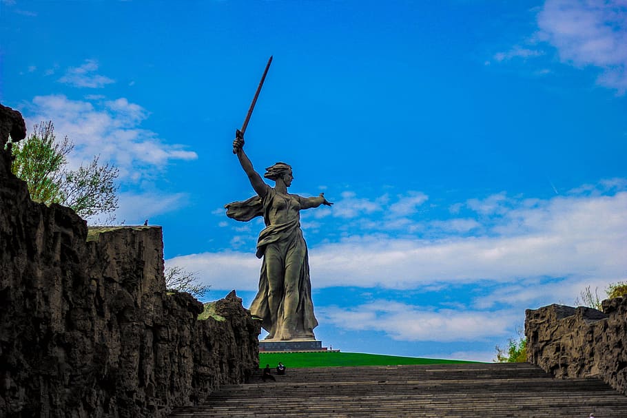 arte, estatua, escultura, monumento, mamayev kurgan, rusia, hito, rocas, paisaje, vista