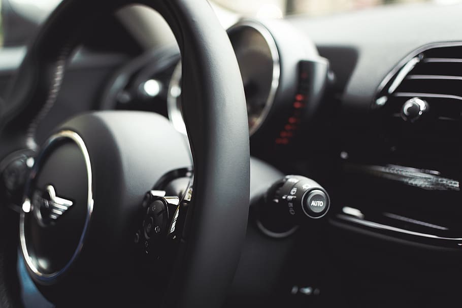 black, mini cooper, interior, mini, cooper, steering, wheel, car, vehicle, dashboard