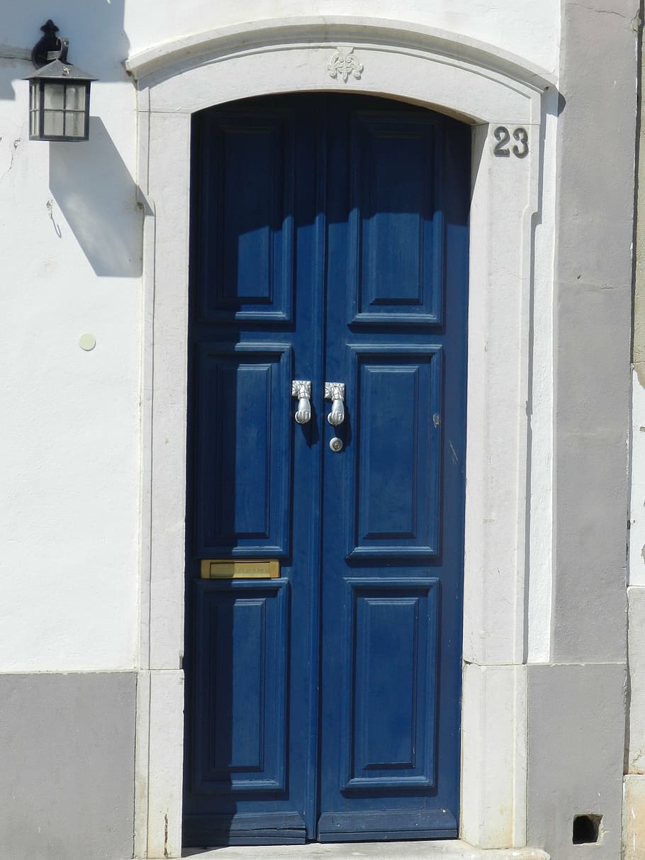 door, house, blue, mediterranean house, entry, architecture, wooden door, closed, entrance, building exterior