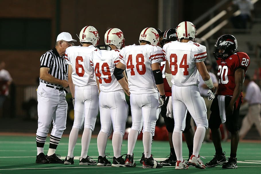 football, captains, coin toss, game, competition, sport, team, referee, american football, player
