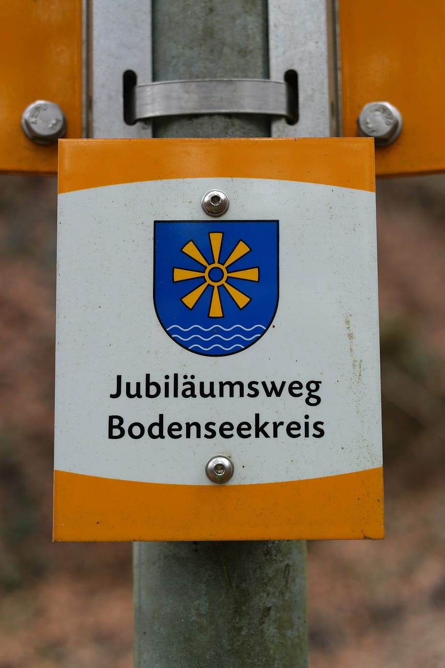 shield, signposts, jubilee way bodenseekreis, directory, direction, note, marking, trail, waymarks, mark