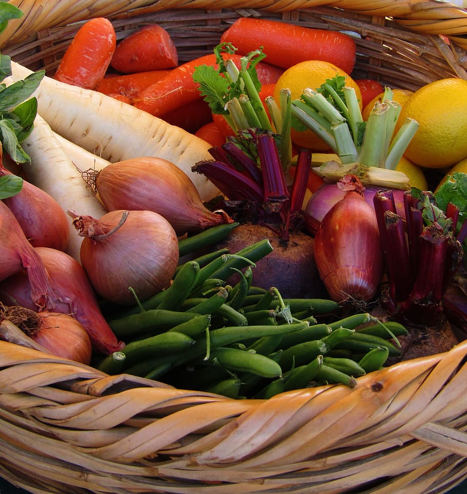 basket, market, food, banana, vegetable, garlic, freshness, food and drink, healthy eating, wellbeing
