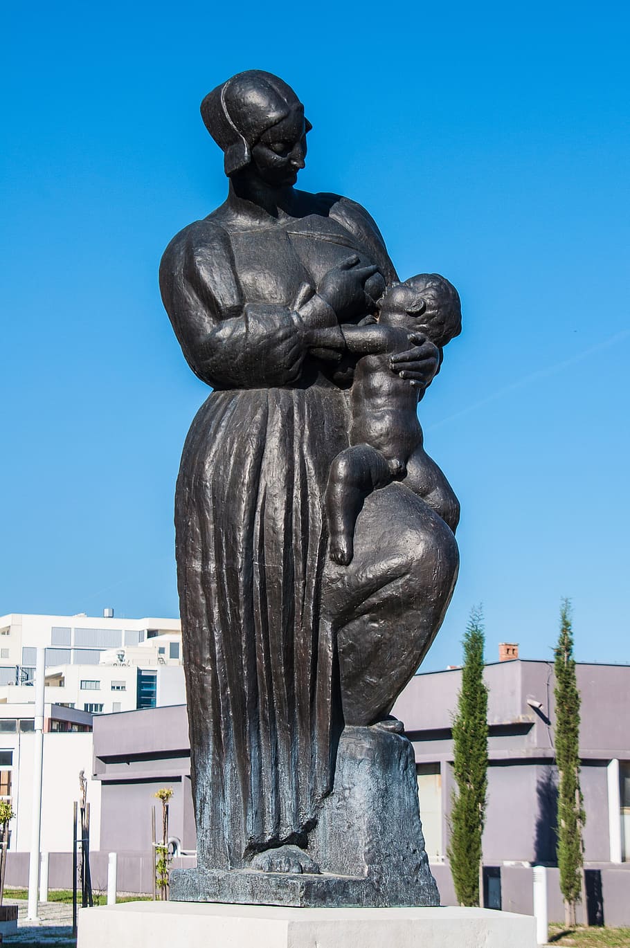 Breastfeeding, Statue, Sculpture, togetherness, together, for two, mother and child, architecture, building exterior, built structure