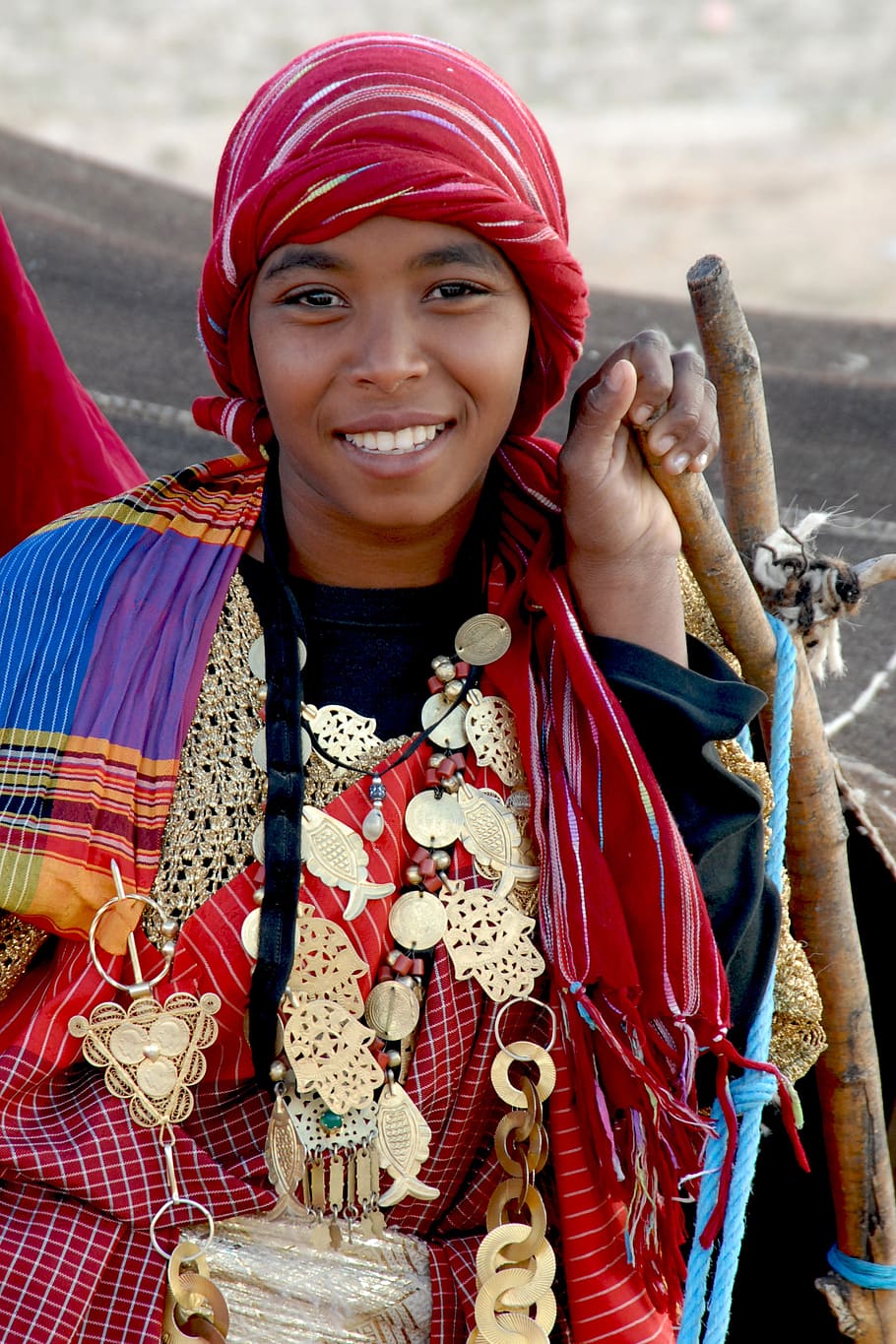 tunísia, mulher, jóias, cultura, amigável, tradicionalmente, sorrindo, olhando para a câmera, uma pessoa, retrato