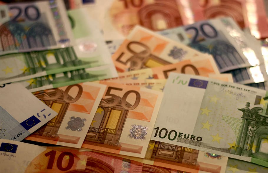 stack, assorted, euro banknotes, money, bank note, euro, banknote, paper money, bill, many