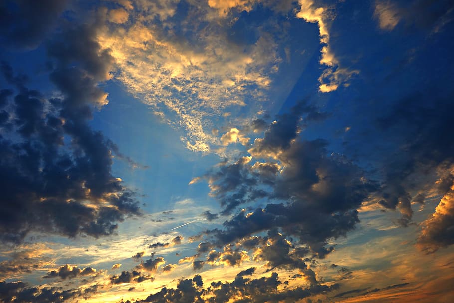 clouds during sunset, sky, clouds, sunset, evening, evening sky, bright, sunlight, sunset sky, yellow