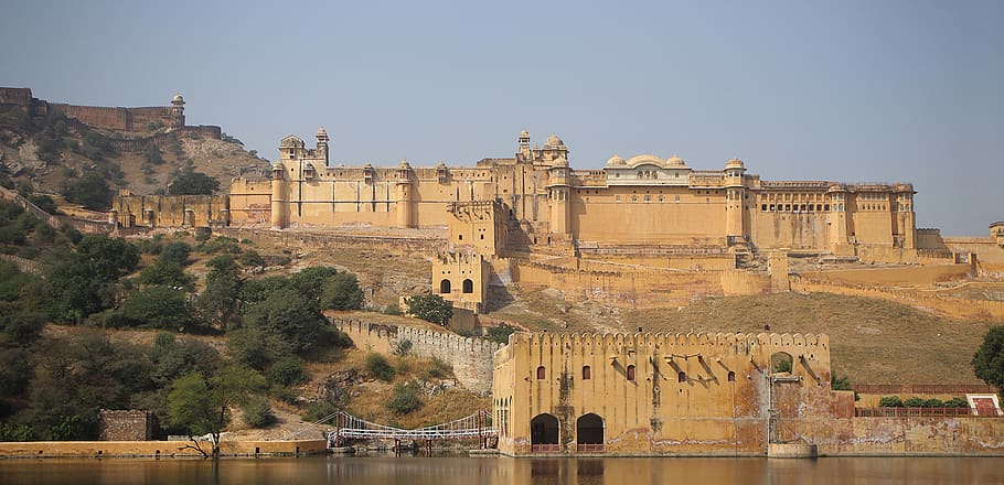 amber fort, jaipur, rajasthan, india, panorama, places of interest, built structure, architecture, history, travel destinations