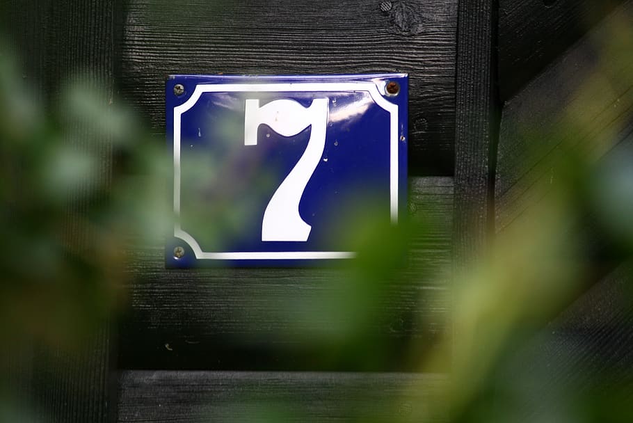 seven, house number, number, sign, 7, plate, old, square, home, blue