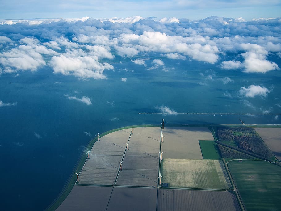 Netherlands, Nederland, Boven, field, fields, flevoland, view, sky, clouds, green energy