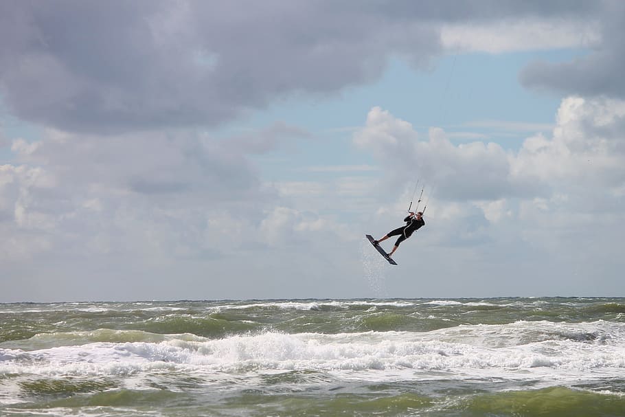 steering kite sailing, kite sailors, float, take off, kite surfing, kitesurfer, wind, sea, sport, sporty