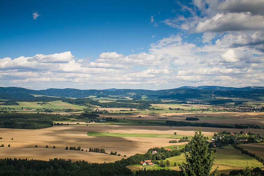 panorama tcheco típico, tcheco, panorama, nuvens, república checa, campos, colinas, ensolarado, natureza, paisagem