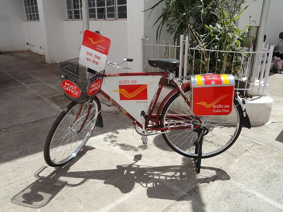 postman bike, post office, india, bicycle, bike, cycle, activity, outdoor, ride, recreation