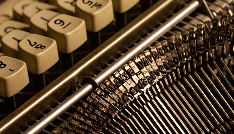 Máquina de escribir, llaves, letras, números, tipo, antiguo, vintage, retro, máquina, teclado