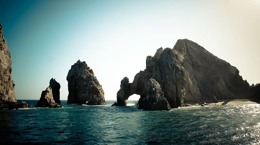 formación de roca, al lado, el cuerpo, el agua, los cabos, playa, México, Cabo San Lucas, mar, roca
