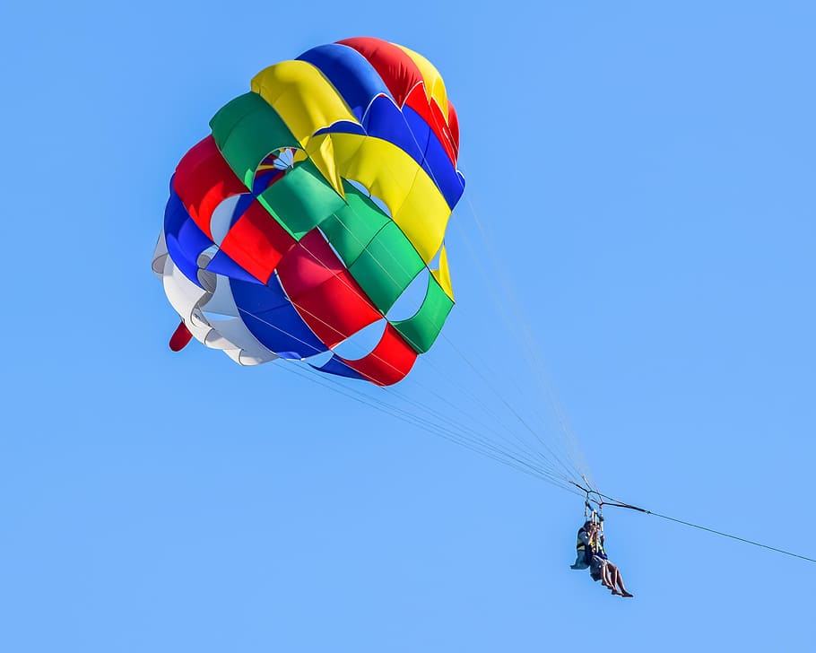 parachute, sport, air, flying, paragliding, balloon, extreme, activity, sky, action