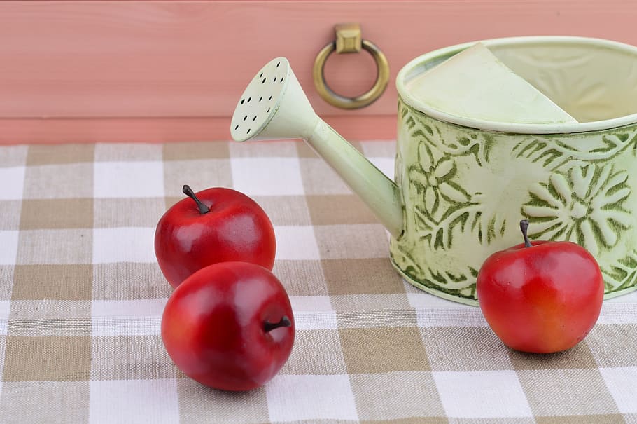 still, life photography, Apple, Still Life Photography, red fruits, make sprinklers, basket, dining table, red, indoors