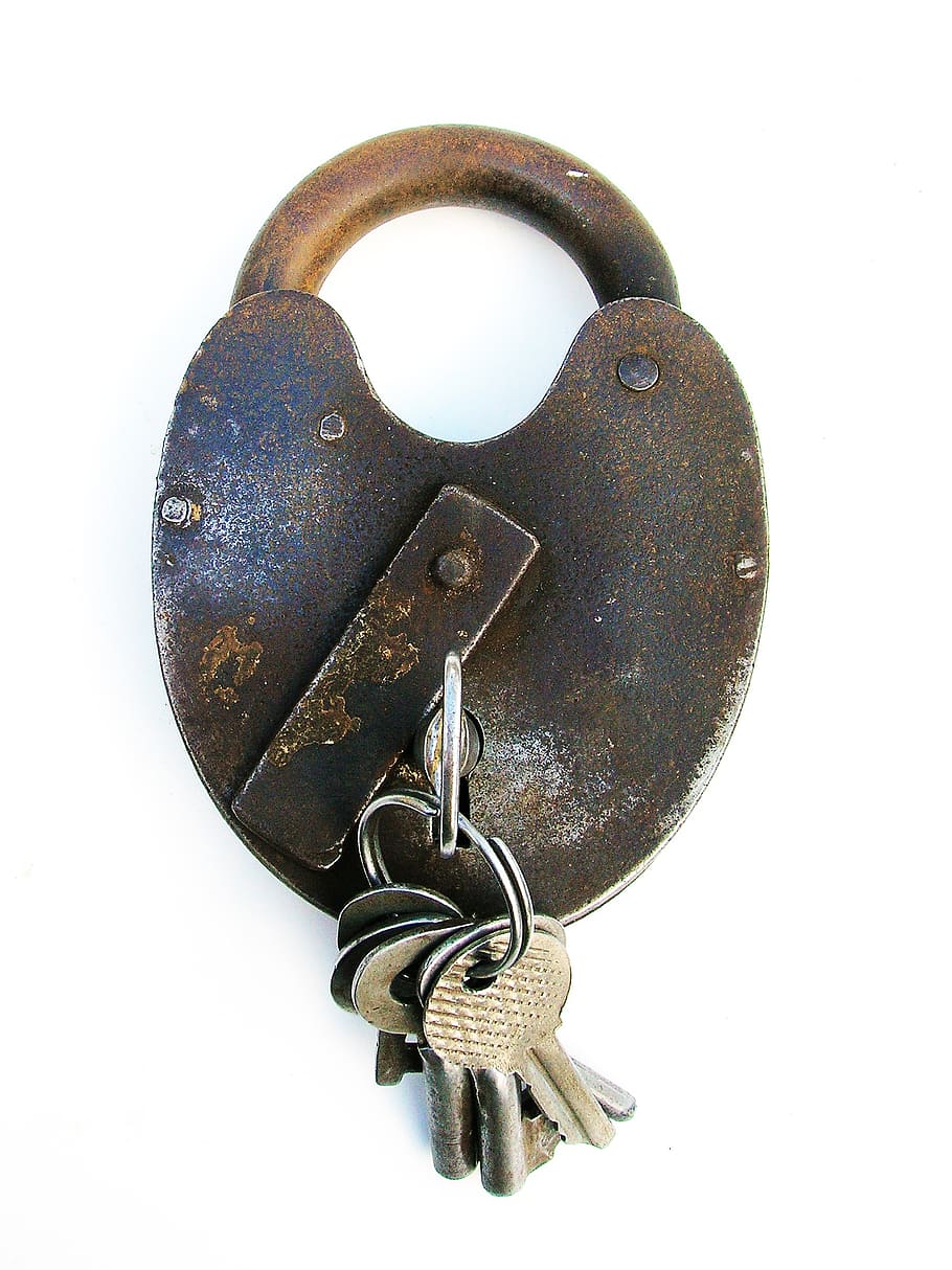 castle, keys, close, reliability, ban, metal, white background, security, safety, protection