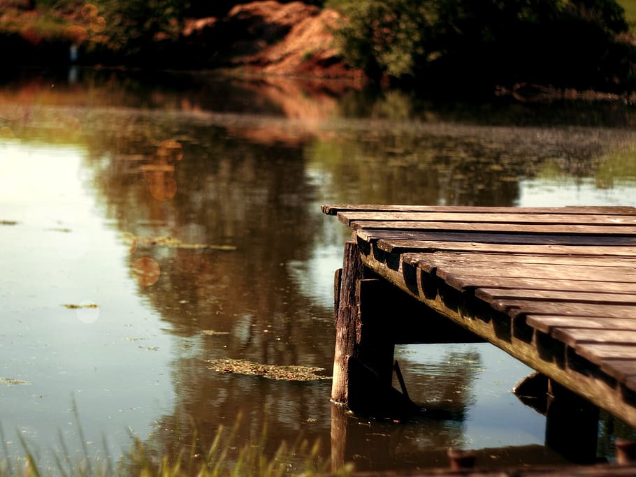 watter, molo, bridge, yellow, autumn, wood, water, lake, reflection, tranquility