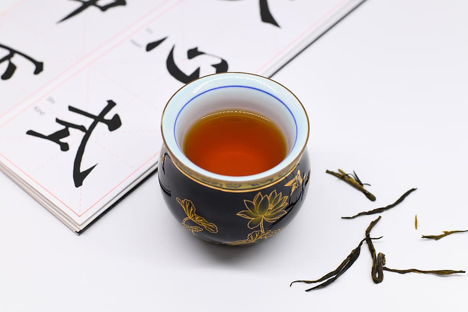 tea cup, copybook, pu-erh tea, tea, mug, cup, hot drink, tea - hot drink, studio shot, indoors