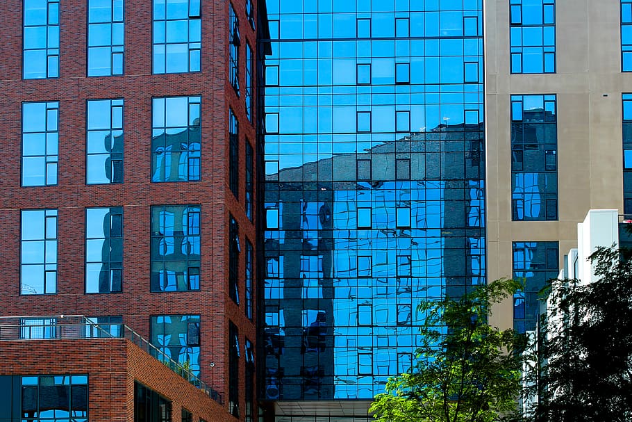 glass, building, city, windows, downtown, urban, architecture, daytime, business, buildings