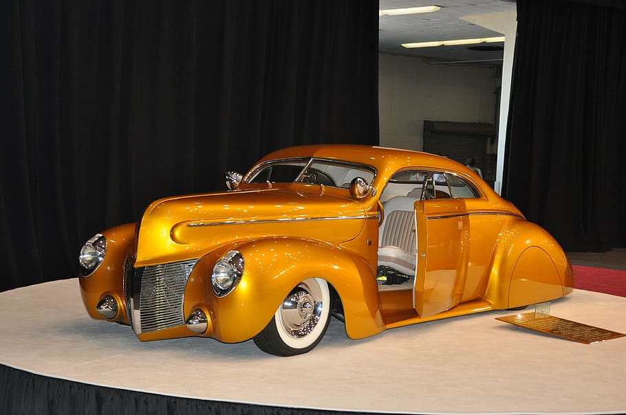 oldtimer, car, vehicle, mercury 1940, orange, hot rod, hotrod, chopped, lowered, hot-rod