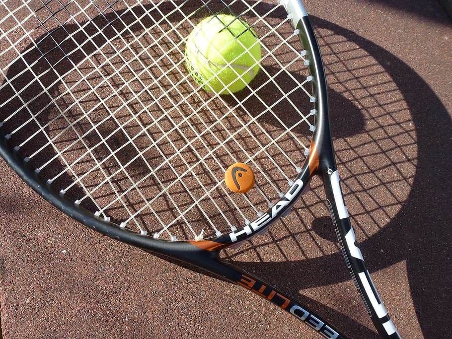 bola tenis, hitam, raket tenis kepala, tenis, raket tenis, olahraga, bermain tenis, bola, rekreasi, olahraga tenis