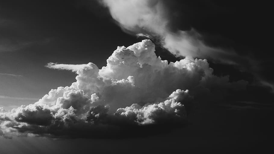 fotografi abu-abu, awan, gelap, langit, alam, hitam dan putih, cuaca, awan - Langit, cloudscape, latar belakang