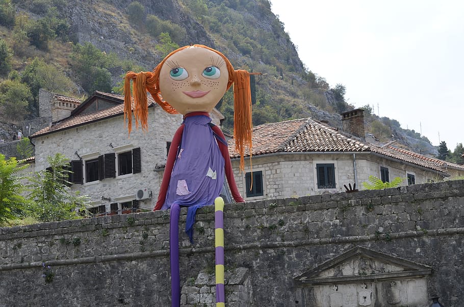 kotor, montenegro, fortress, baby doll, fortification, summer, journey, tourism, the doll on the wall, mascot